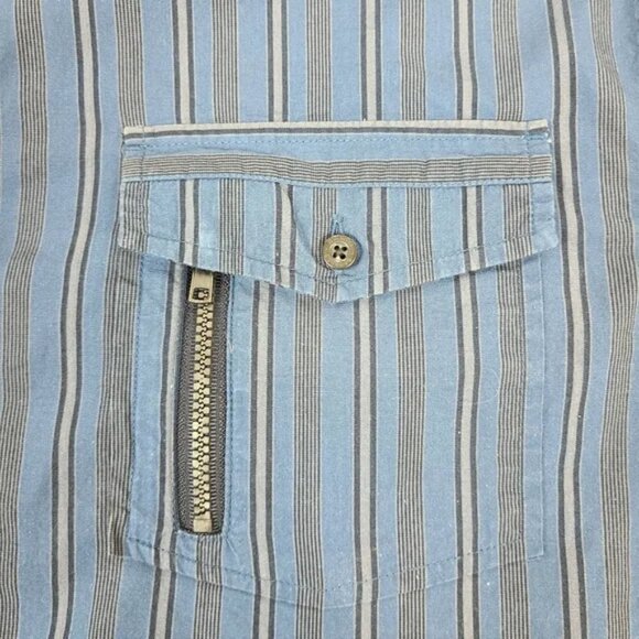 RW&CO Men's Navy Blue Striped Short Sleeve Button Down Shirt Medium - Picture 5 of 16